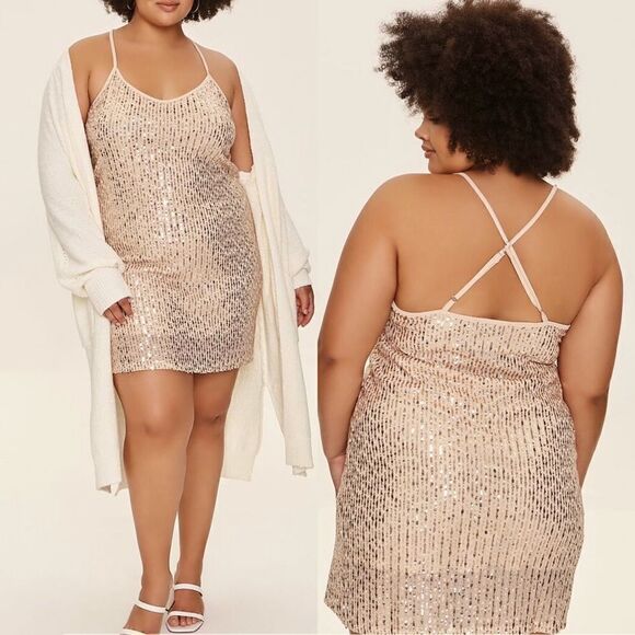 Forever 21 Plus Size all Sequin slip Dress spaghetti strap NYE 0X US 12 - Picture 1 of 12